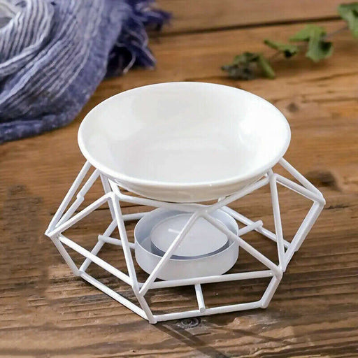 Market on Blackhawk:  Ceramic & Metal Tealight Wax Melting Burner (with 3 tealight candles) - White  |   Woodworking Creations
