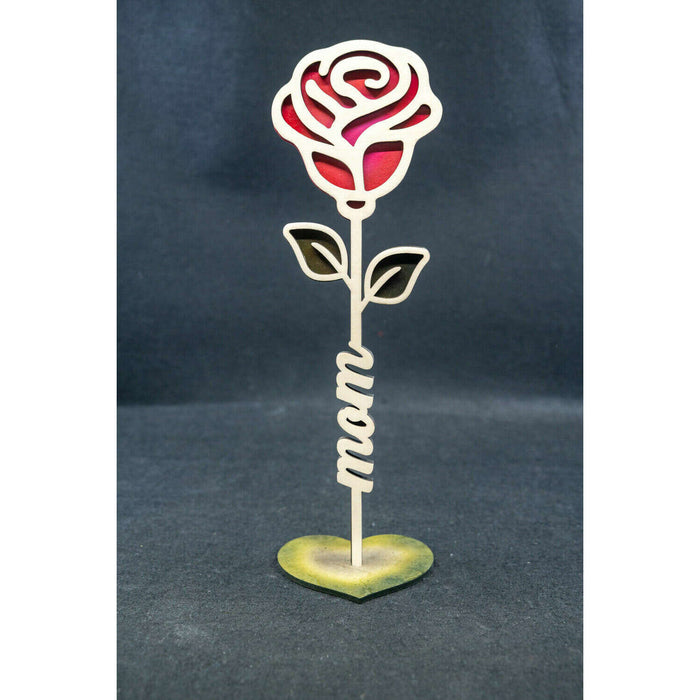 Market on Blackhawk:  Laser-Cut & Air-Brushed Wood Flowers for Mothers - Mom - Flower 1  (3.75" x 0.5" x 10.18" - 0.9 oz.)  |   Woodworking Creations
