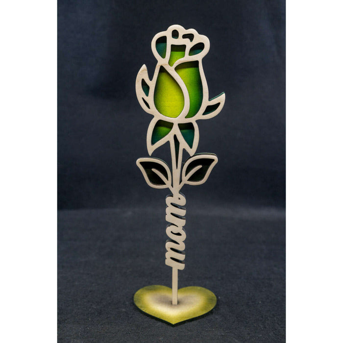 Market on Blackhawk:  Laser-Cut & Air-Brushed Wood Flowers for Mothers - Mom - Flower 2  (3" x 0.5" x 10" - 0.8 oz.)  |   Woodworking Creations