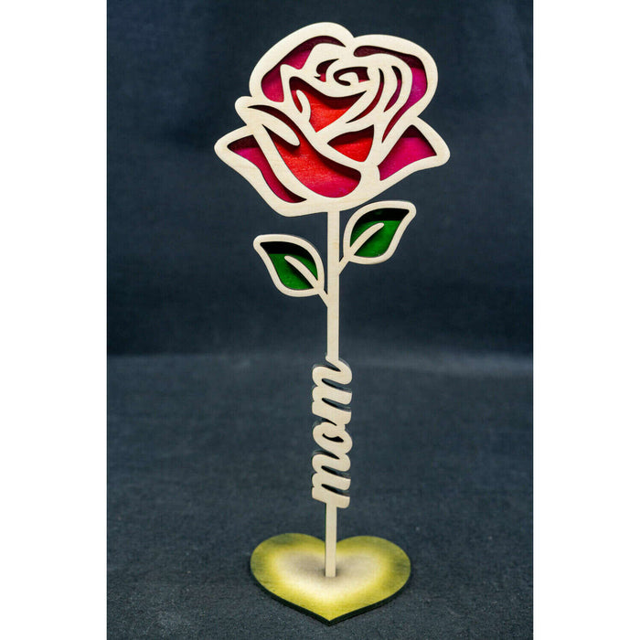 Market on Blackhawk:  Laser-Cut & Air-Brushed Wood Flowers for Mothers - Mom - Flower 3  (4" x 0.5" x 10" - 0.9 oz.)  |   Woodworking Creations